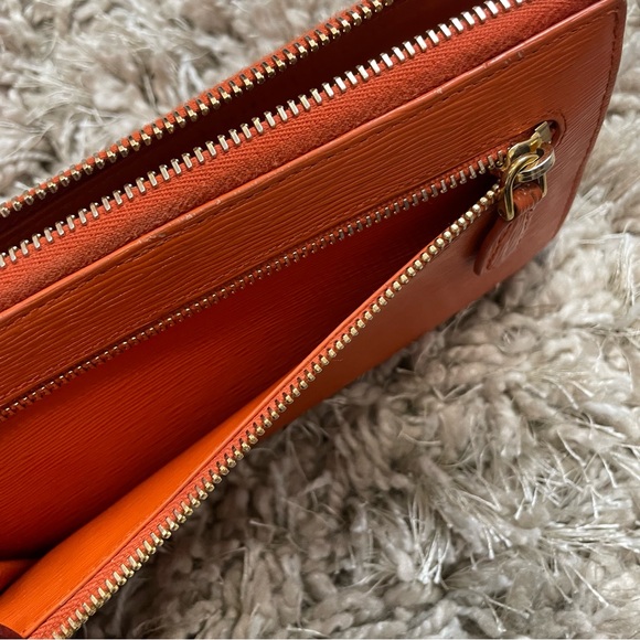 Prada Saffiano Long Continental Zip Wallet Orange Leather Gold Logo - Picture 3 of 13